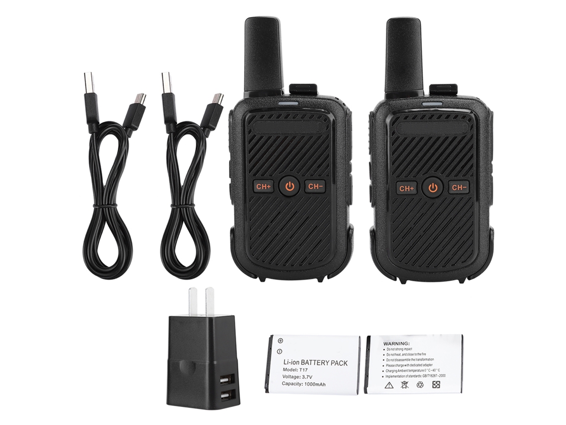 Aetheria 2pcs Rádio de Duas Vias Mini Walkie Talkie T17 400 470mhz com Fivela de Cinto Usb