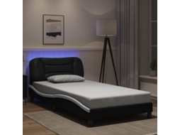 Estrutura Cama C/ Luzes Led 100x200cm Couro Artif. Preto/branco