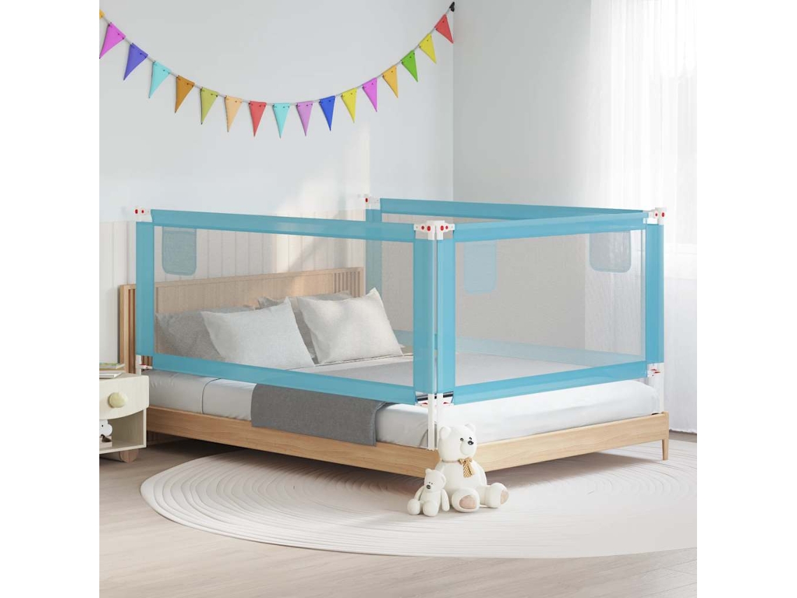 Vidaxl Barra De Segurança P/ Cama Infantil Tecido 200x25 Cm Azul