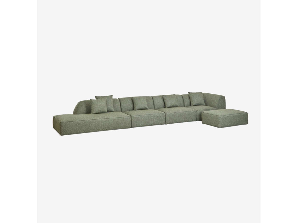 Sklum Sofá Modular De Canto Em 4 Peças Com Chaise Longue À Esquerda E Puff Estofado Cardea Poliéster                       Bouclé Verde Sálvia