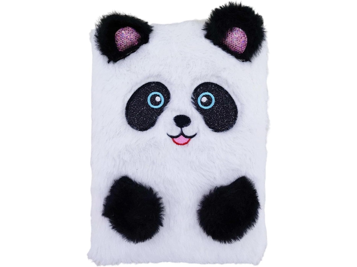 Caderno Com Estampa Panda Bloco Notas Falso Cadeado Pompons, 160 Páginas Pautadas Secreta, A5 Bordado Fofo