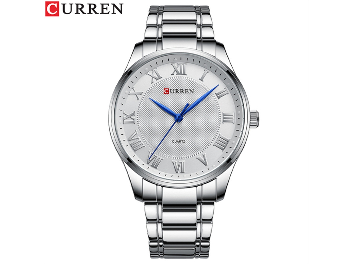 Relógio de Quartzo Masculino MDUG, simples, branco prateado, com pulseira de aço, multifuncional