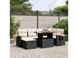 Vidaxl 7 Pcs Conjunto De Sofás P/ Jardim C/ Almofadões Vime Pe Preto