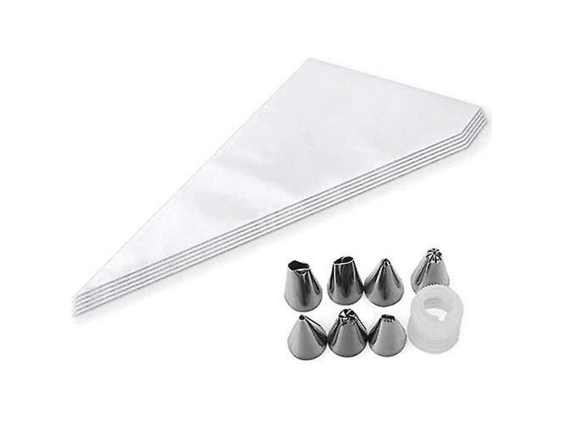 Sacos de confeitar descartáveis Rebe-100, grossos e com 8 bicos, para decoração de bolos e sobremesas.