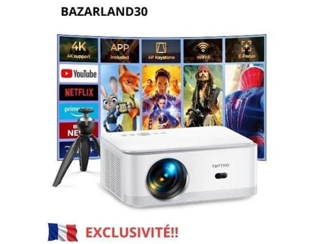 Bazarlândia30. Projetor portátil Toptro X6, Full HD 1080p, 23000 lúmens, Android 9.0, Bluetooth, Home Cinema.
