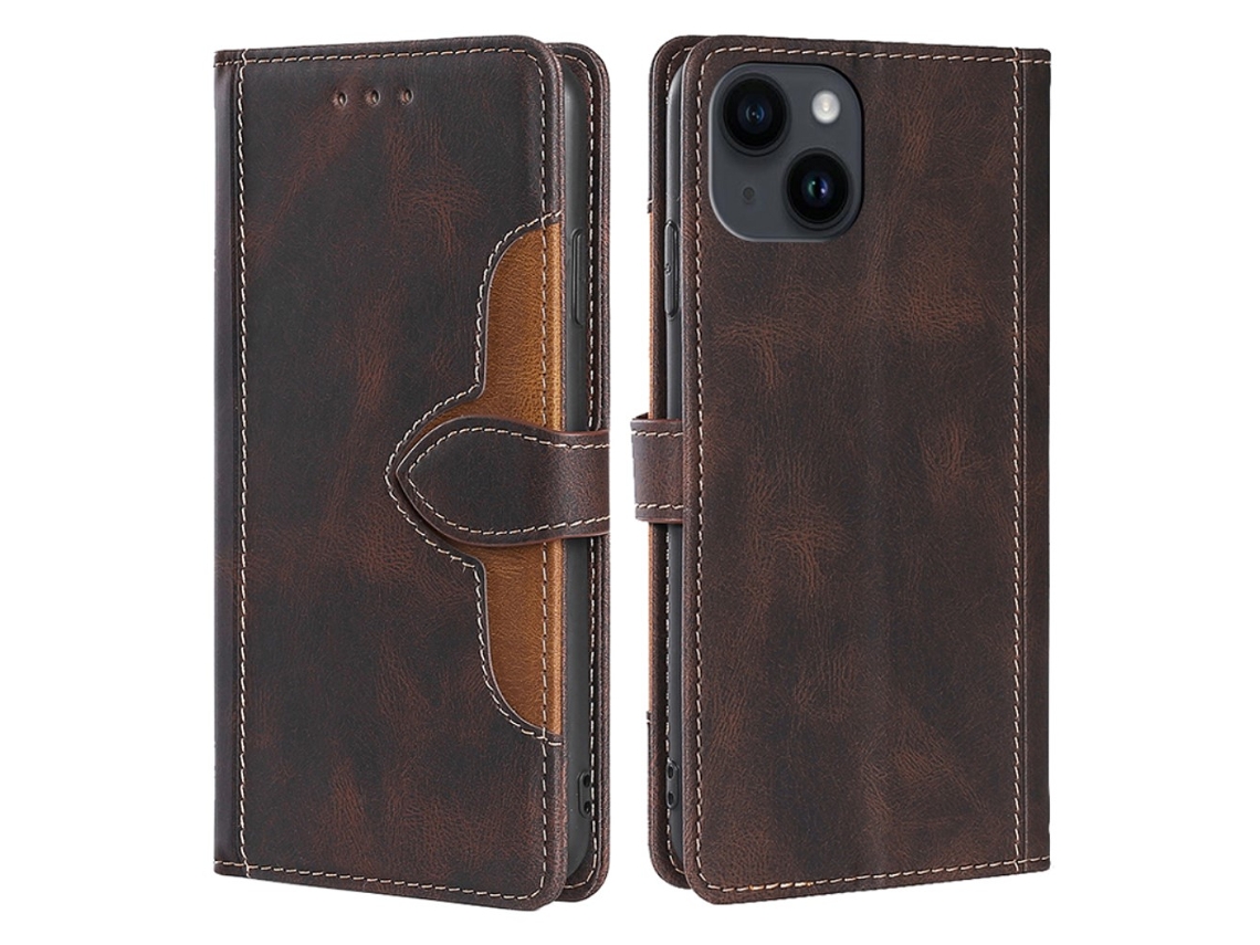 Capa Para Iphone 15 Pele Sintética Castanho