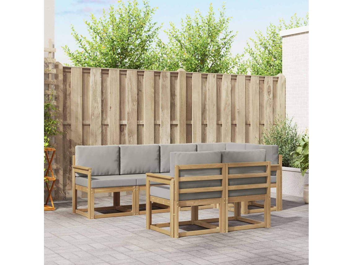 Vidaxl Conjunto De Sofás Para Exterior 7 Pcs Branco E Cinzento-claro