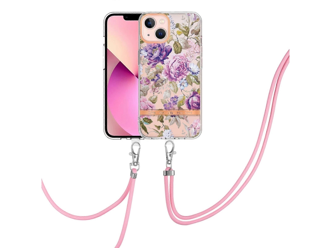 Capa Para Iphone 15 Plus Da Série Flores E Plantas Em Tpu Com Cordão.