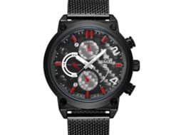 Relógio de quartzo masculino Bagari com pulseira esportiva de malha (preto/vermelho)