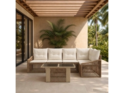 Vidaxl Conjunto De Sofá De Jardim 6 Unid. Bege E Branco Creme Vime Pe