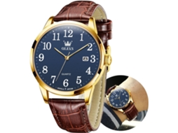 Lurelia Relógio Masculino, Data/calendário, Aço Inoxidável, Couro, Azul, Dourado