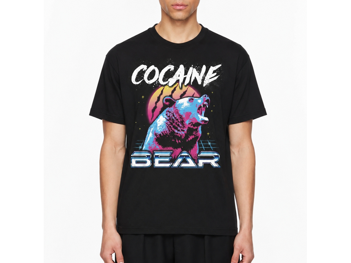 Rockinstone Cocaine Bear Very 80's Bear Black Adult T-shirt Size:xxxl
