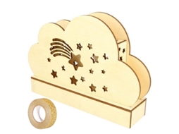 Luminária nuvem de madeira para decorar 25 x 13,7 cm + fita crepe glitter dourado 5 m Youdoit