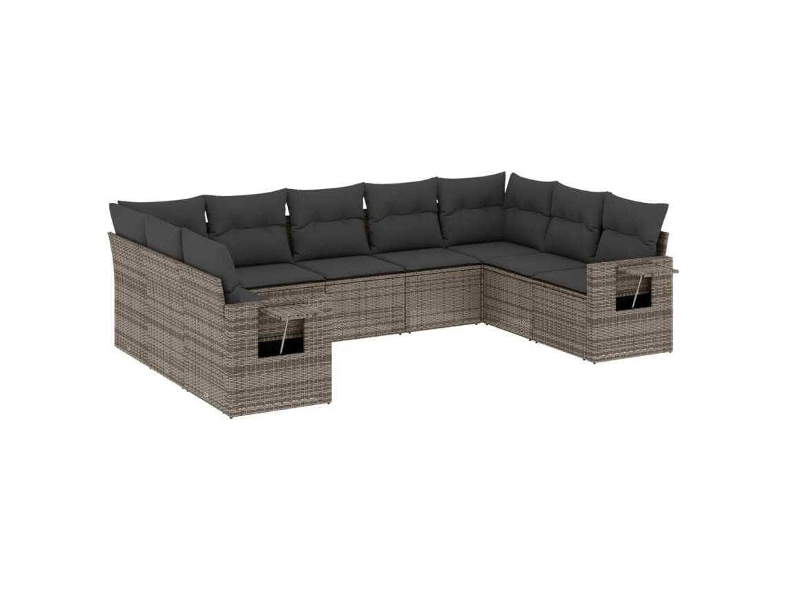 Conjunto de 9 Sofás para Jardim com Almofadões Vime Pe Cinzento MAISON EXCLUSIVE (90x200 cm)