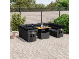 Vidaxl 10 Pcs Conjunto Sofás De Jardim C/ Almofadões Vime Pe Preto