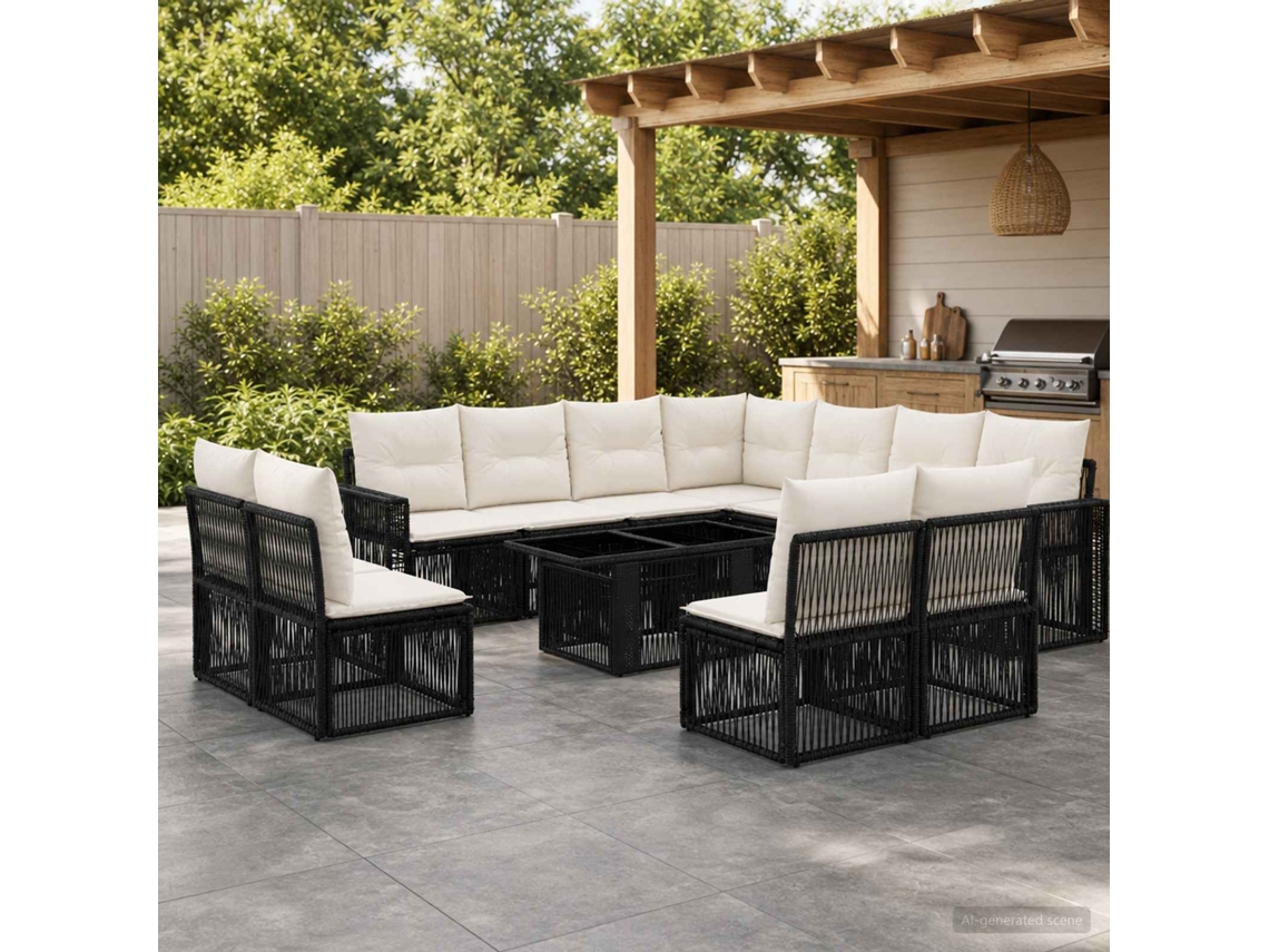 Vidaxl Conjunto De Sofá De Jardim 12 Unid. Preto E Branco Creme