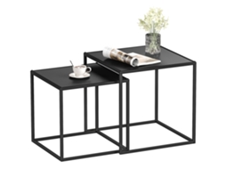 Conjunto de 2 Mesas Centro Quadradas para Sala Estar Estrutura Aço Grande 40 Cm Pequena 35 Cm Preto LAMAISON
