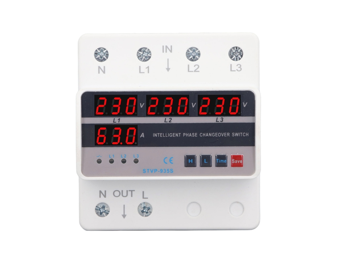 Interruptor de Transferência Trifásico Automático Din Rail com Proteção Contra Sobrecarga e Baixa Tensão Ac220v 63a