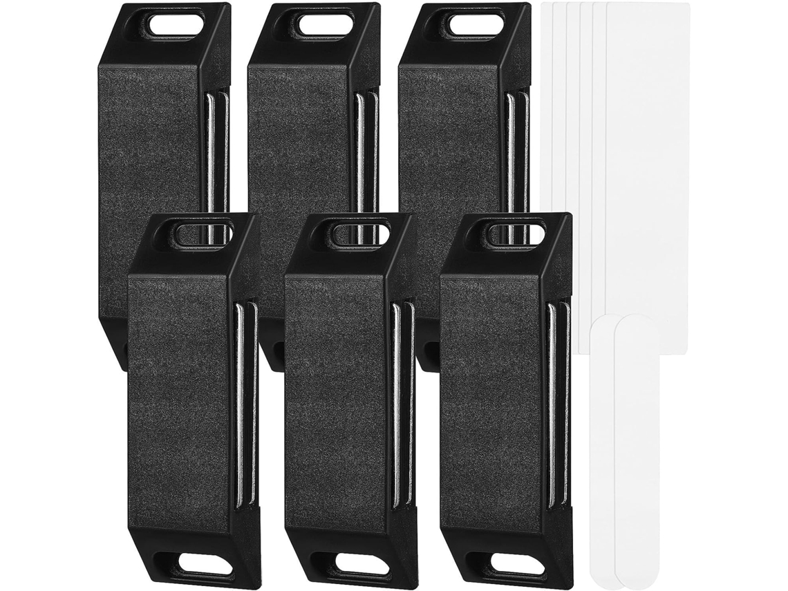 Etiquetas magnéticas para portas de guarda-roupa em ABS, 6 peças, pretas.