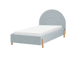 Cama Infantil Estofada Com Cabeceira Curva Beliani Anet De Veludo Azul Claro 90x200