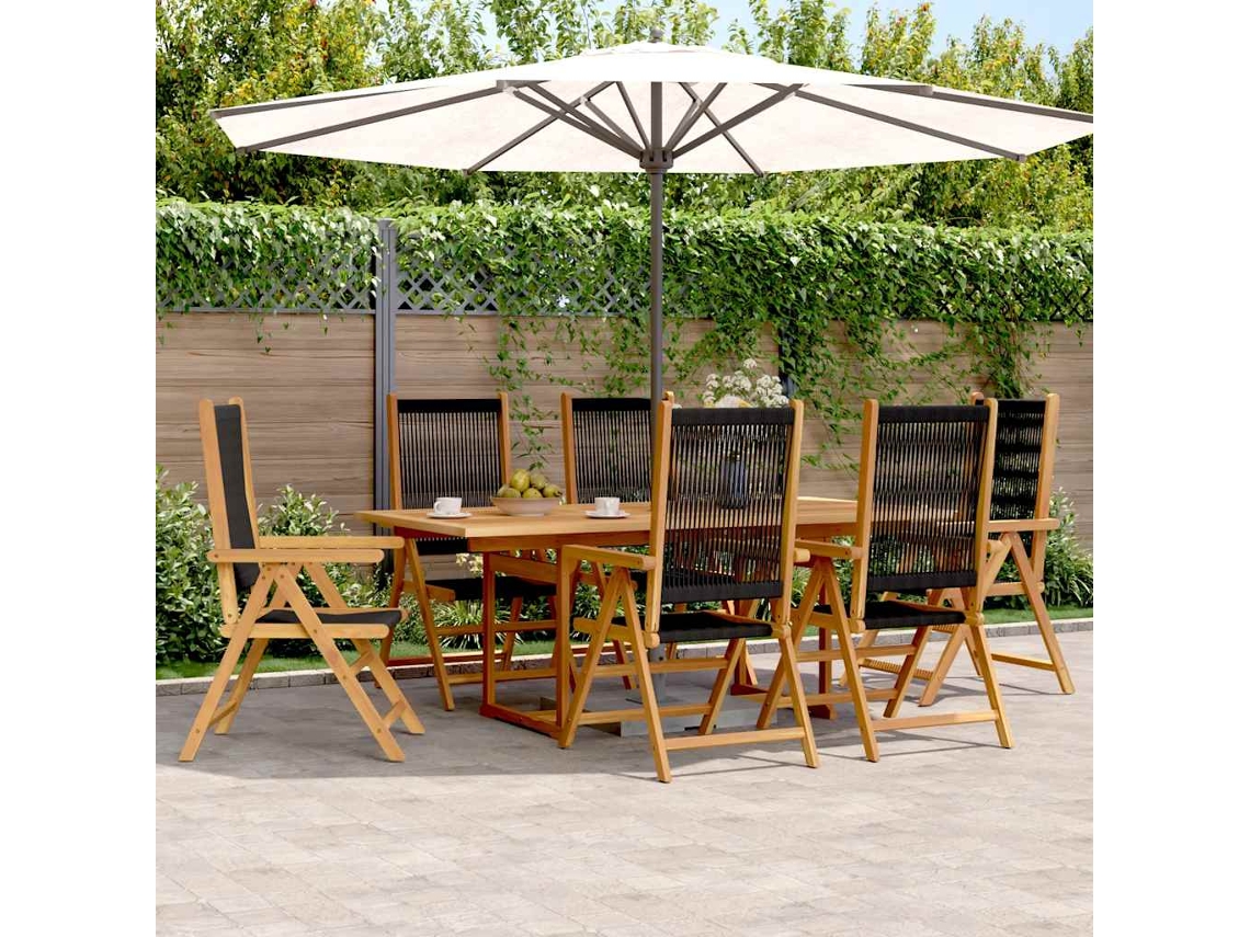Vidaxl 7 Pcs Conj. Jantar P/ Jardim Polipropileno/madeira Maciça Preto