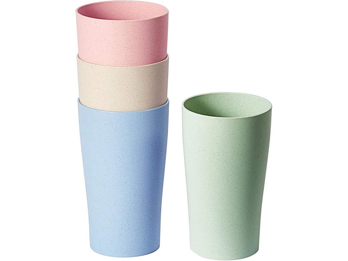 2026 taza Desechable Reutilizable de Paja de Trigo 13 Oz, Set de 4, Resistente, Lavavajillas Y Microondas