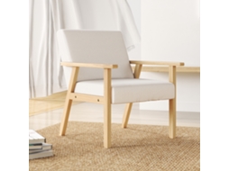 Linho Poltrona Com Apoio De Braço, Cadeira De Jantar, Relax Sofa Para Sala, Quarto, Estrutura Em Madeira Maciça, 64 X 70 X 72 Cm, Cor Branco Crem