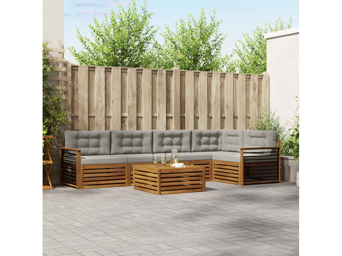 Vidaxl Conjunto De Sofás Para Exterior 6 Unid. Cinza Natural E Claro