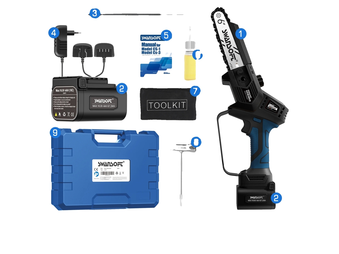 Serra Elétrica De Poda, Motor Sem Escovas, Design Compacto Para Uso Com Uma Mão, Swansoft Cs 1 Azul Oem