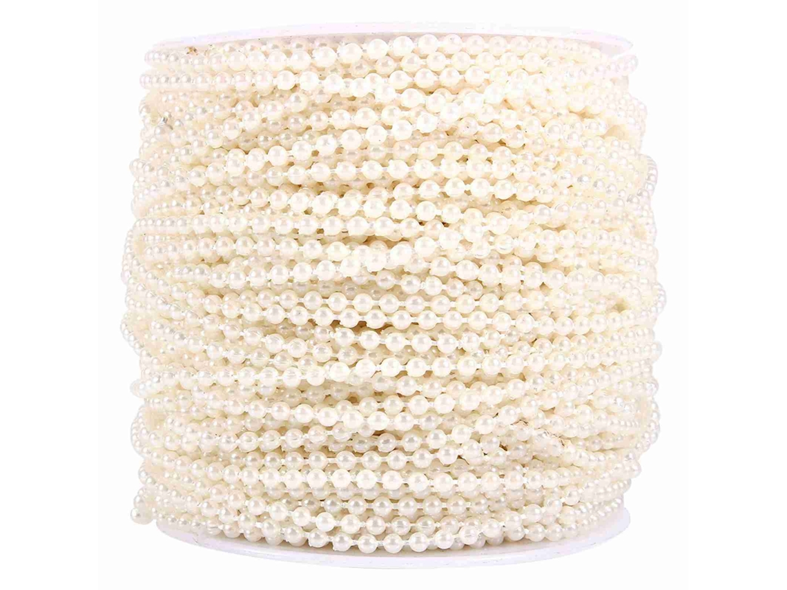 Corda de Pérolas 50m 3mm Bege Fio de Pesca Colar Guirlanda Decoração Casamento S/MARCA