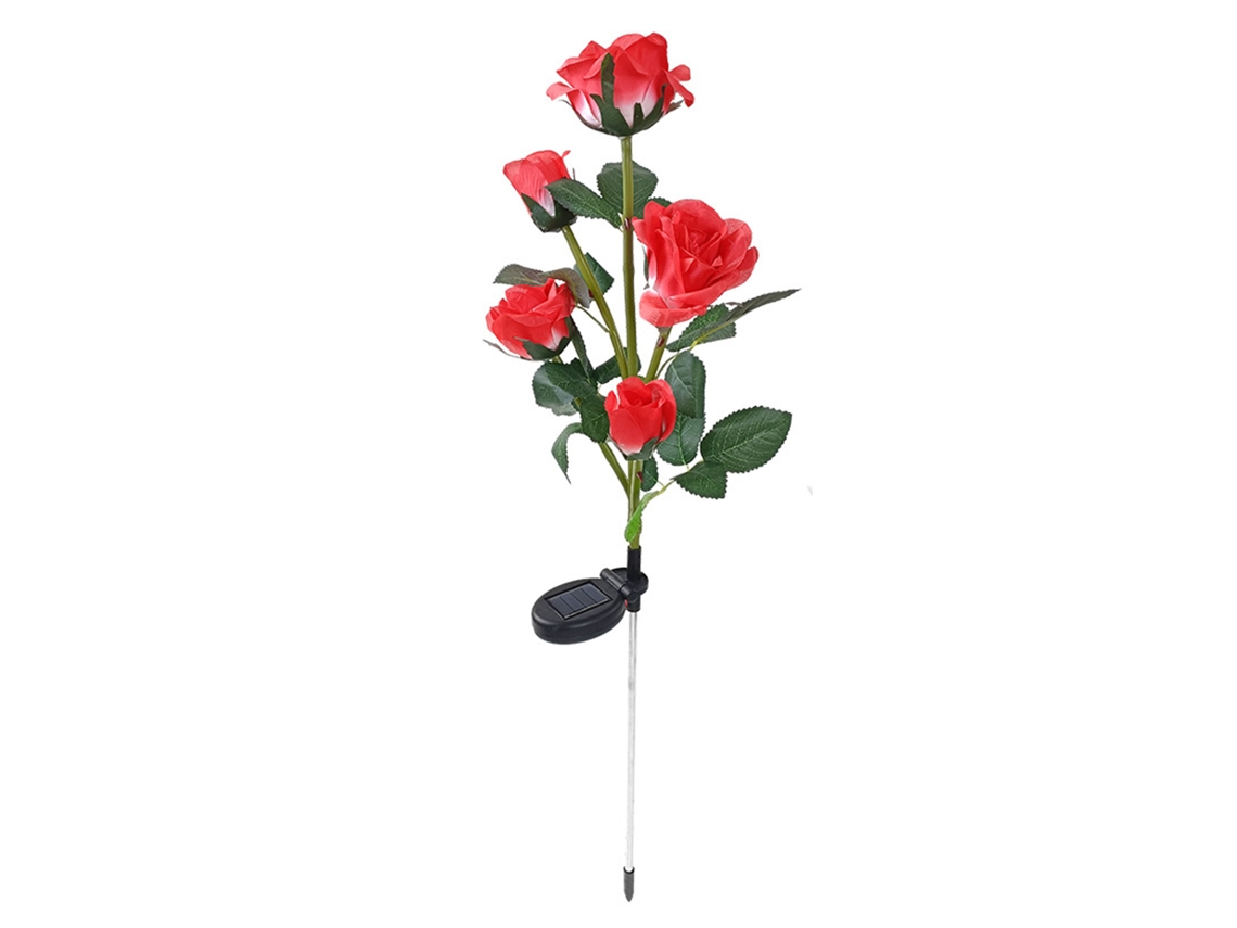 Lâmpadas Solares de Jardim com 5 Rosas Vermelhas Simuladas Led Decorativas para Exterior | S/MARCA
