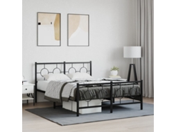 Vidaxl Estrutura De Cama Com Cabeceira E Pés 135x190 Cm Metal Preto