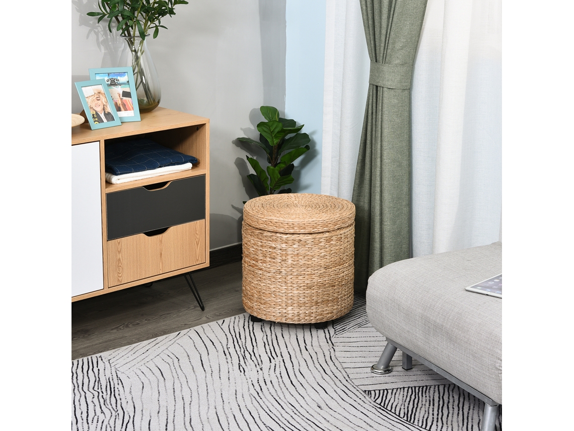 Banco Redondo Cáqui 43x43x43 Cm: Puff Estofado Com Pernas E Tampa Para Armazenamento De Fezes, Cubo De Caixa Para Os Pés -br