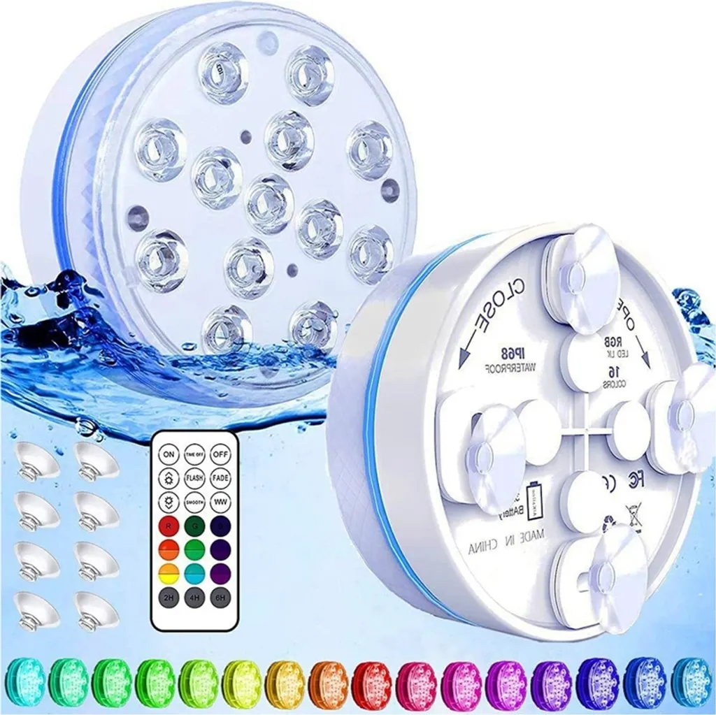 2 Luminárias de Piscina 7 Cm com Ventosa, Luz Subaquática À Prova D'água para Mergulho com Controle Remoto BRILVIBERA