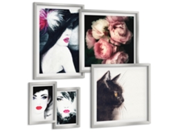 Quadros Decorativos Para Parede Folhas Tropicais Estéticas Moldura Prateada Fotos Para O Escritório Espelharte (conjunto De 5 Imagens)