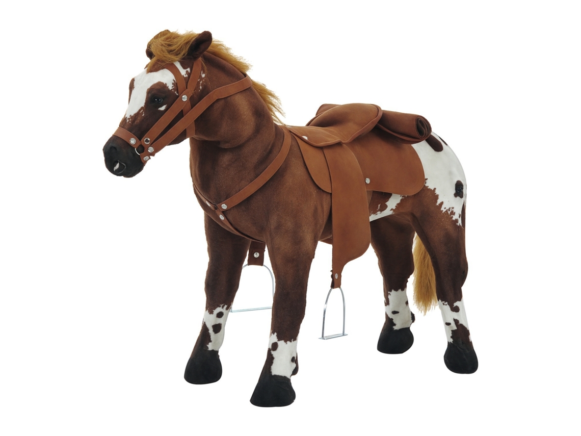 Cavalo De, Cor Branco Elincho E Galope, Sela Com Estribos E Rédeas, 85cm De Comprimento X 28cm De Largura X 60cm De Altura, Marrom E Branco. Btforus