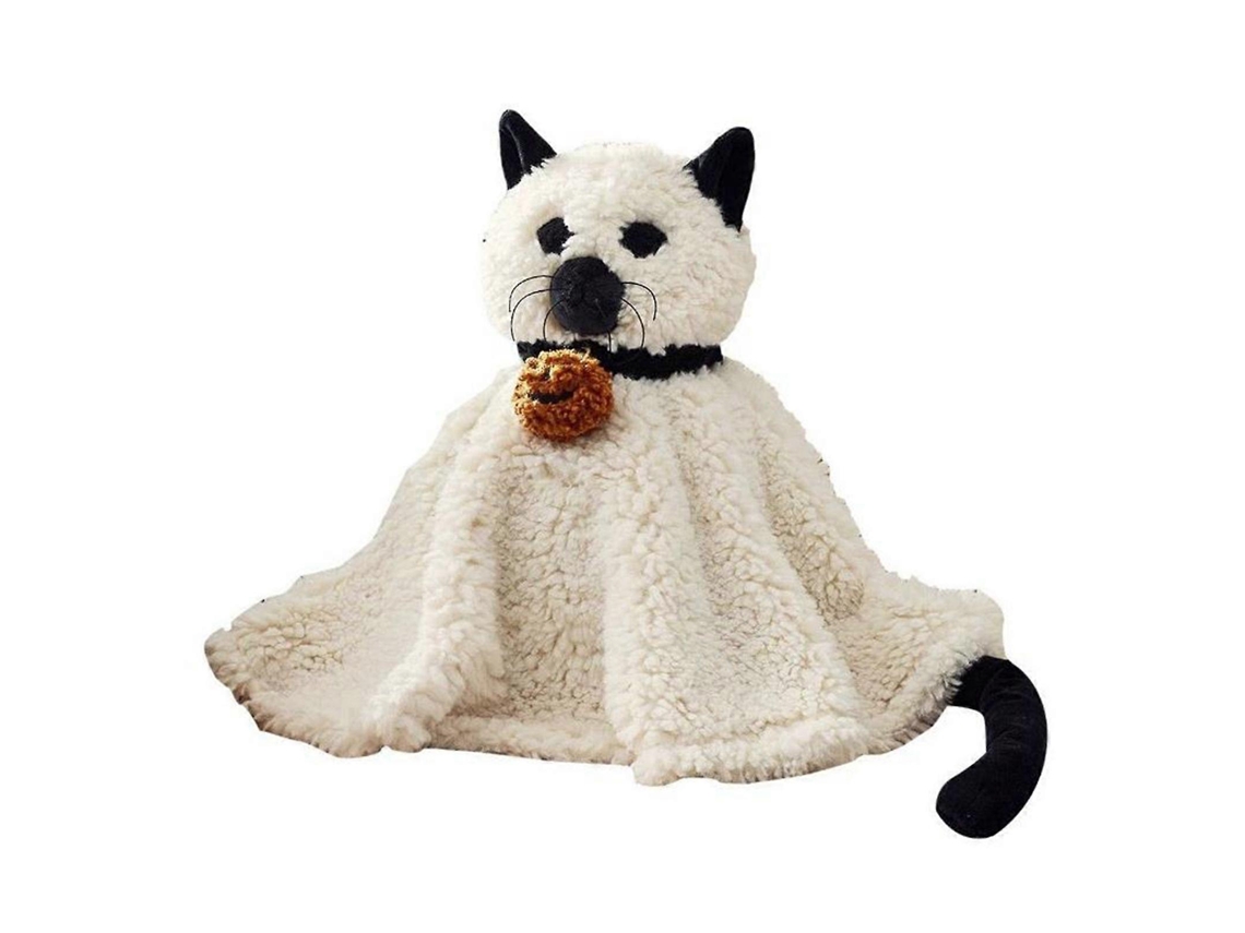 Gato Fantasma da Pelúcia para Halloween, Tamanho 14 Polegadas, Com Sino de Abóbora