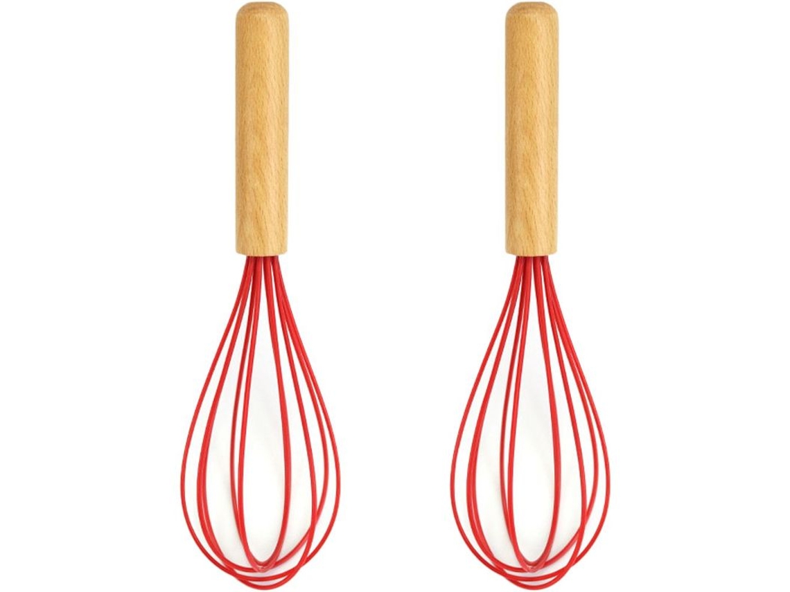 Batedor De Silicone Com Cabo Madeira Para Ovos E Mexidos