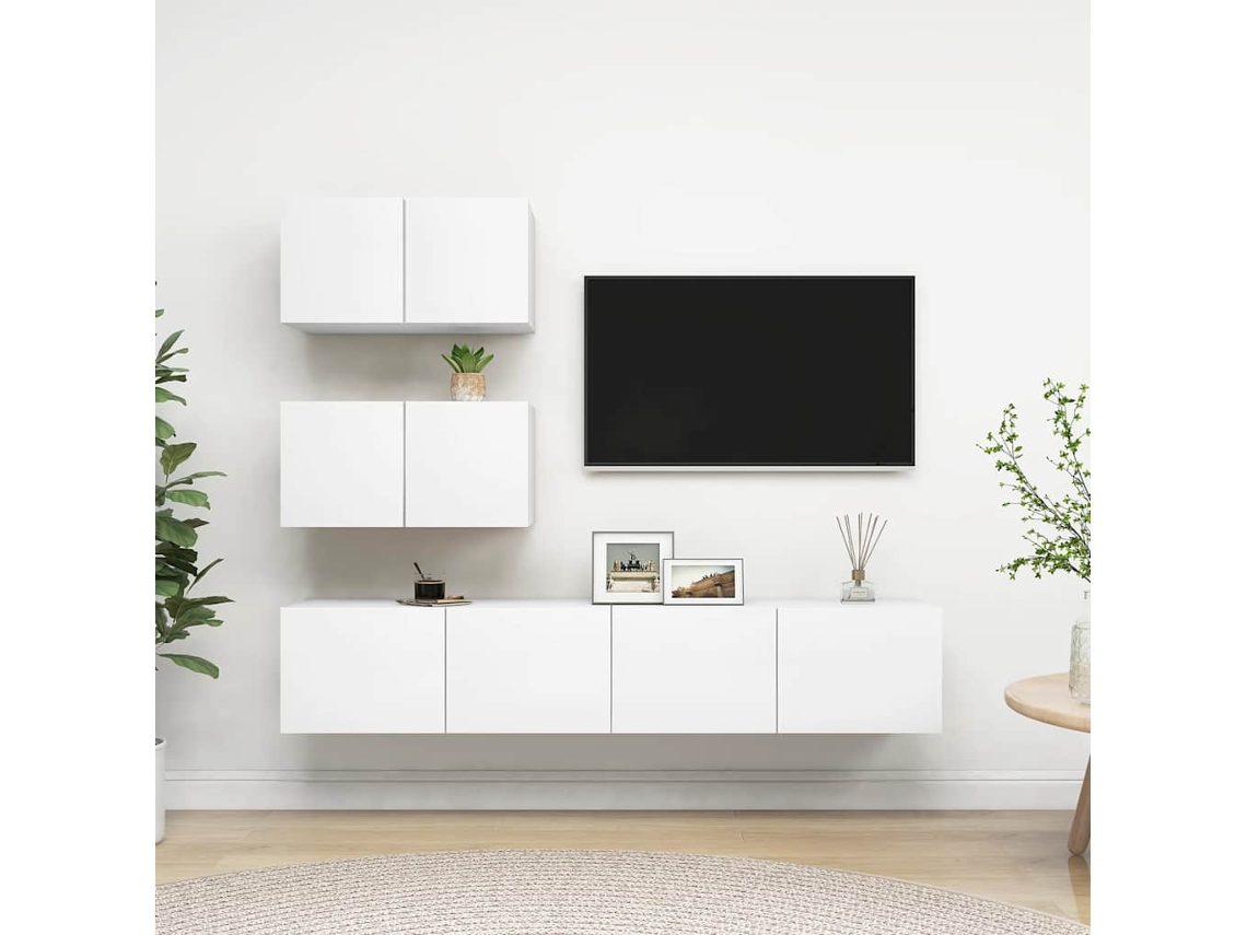 Vidaxl 4 Pcs Conjunto de Móveis de Tv Derivados de Madeira Branco