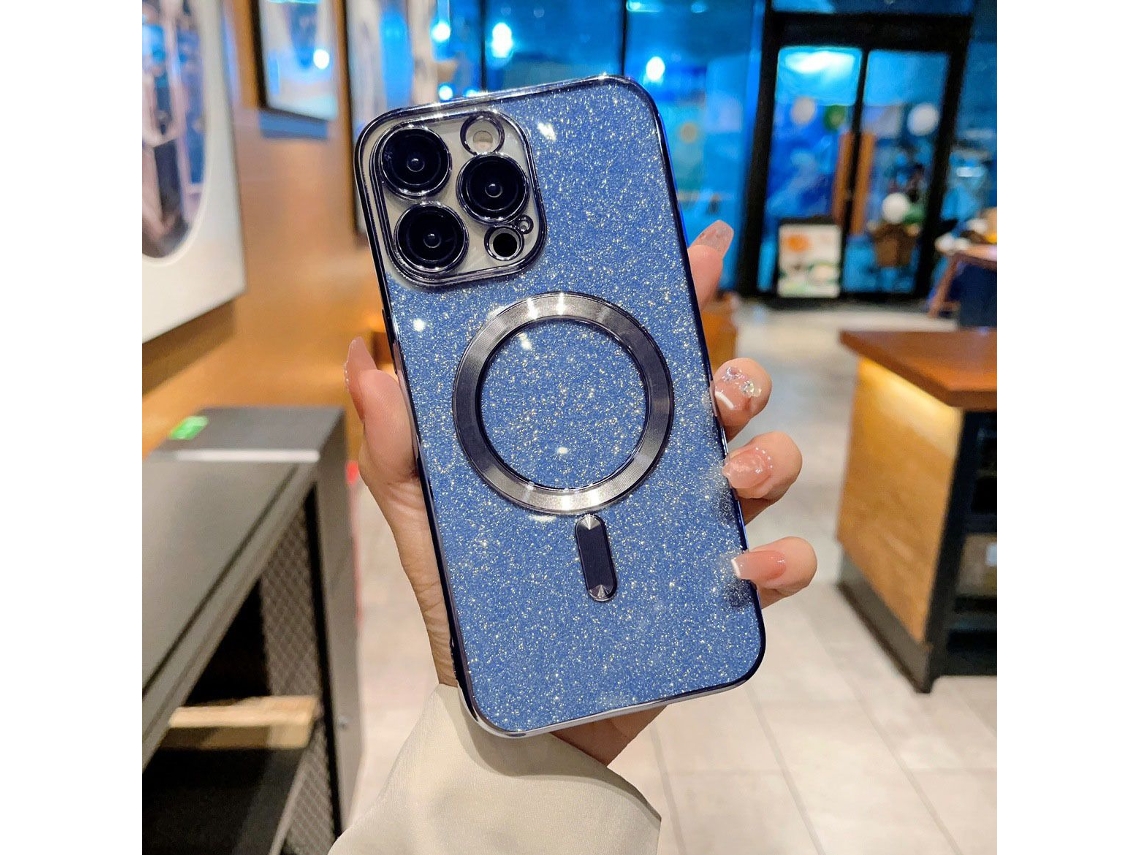 Capa Para Iphone 17 Air Azul Marinho Com Glitter Eletrorevestido E Magnética