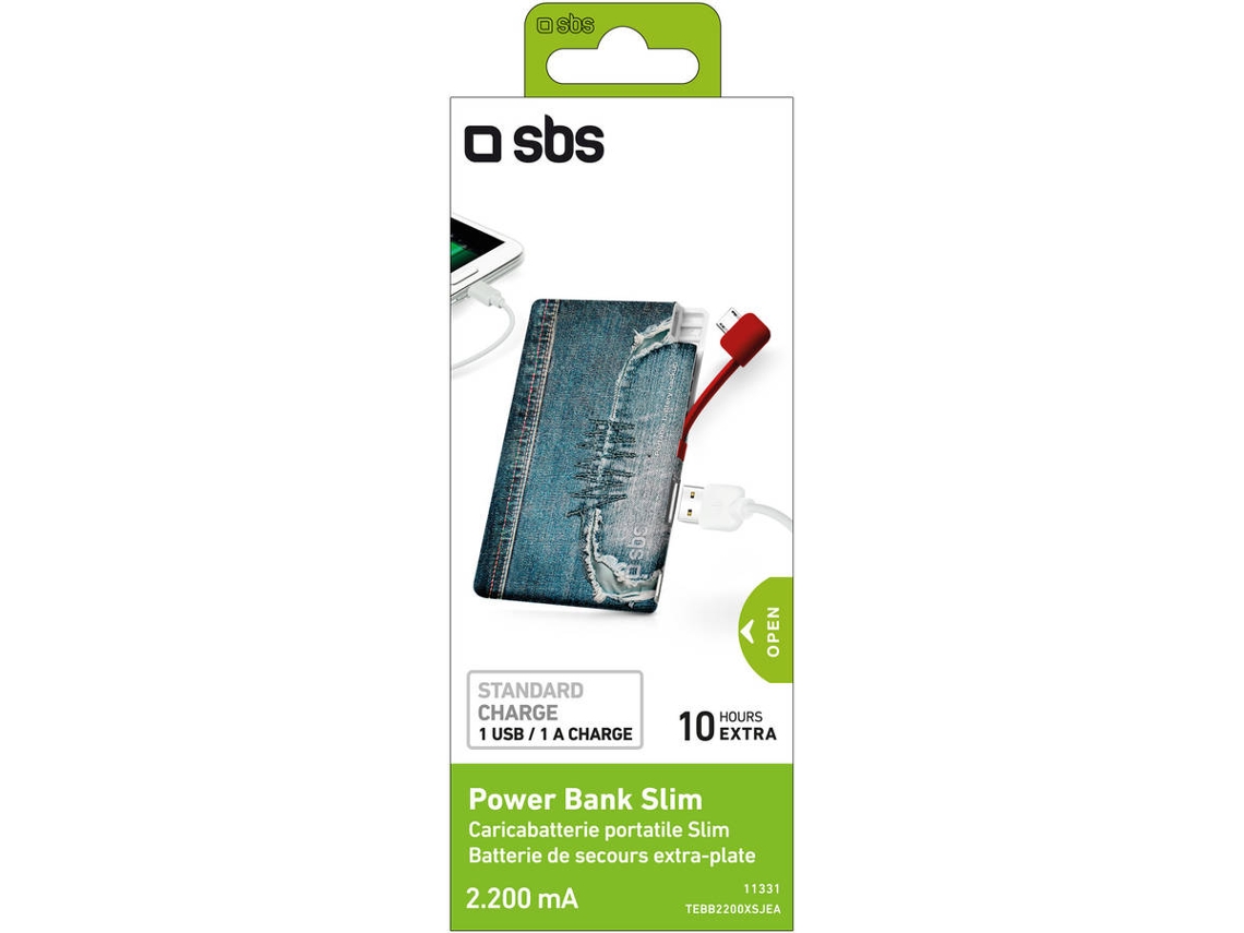 Powerbank SBS Extraslim (2200 mAh - 1 USB - 1 Micro-USB - Vermelho)