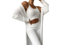 2026 conjunto de Pijamas Teddy Mujer 3 Piezas Suave Polyester Traje de Descanso Ucl S Blanco