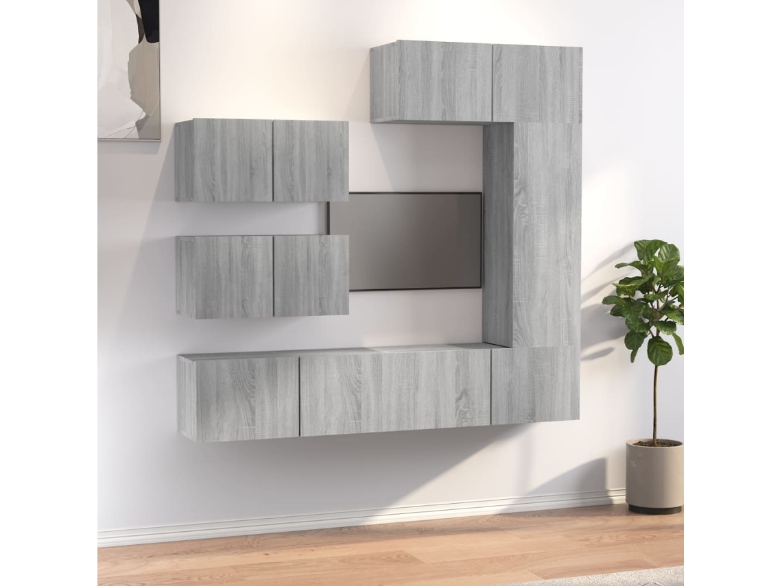 Vidaxl Conjunto Móveis De Tv 6 Pcs Madeira Processada Sonoma Cinza