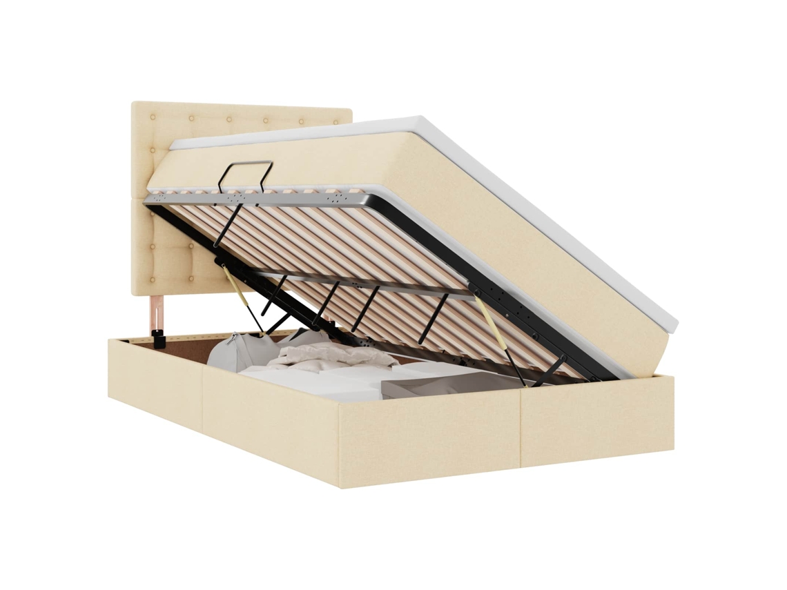 SYFAX™ Cama com Arrumação e Colchão Creme 120 X 200 Cm Poliéster