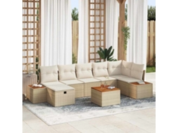 Vidaxl Conjunto De Sofá De Jardim 8 Unid. Bege Vime Pe