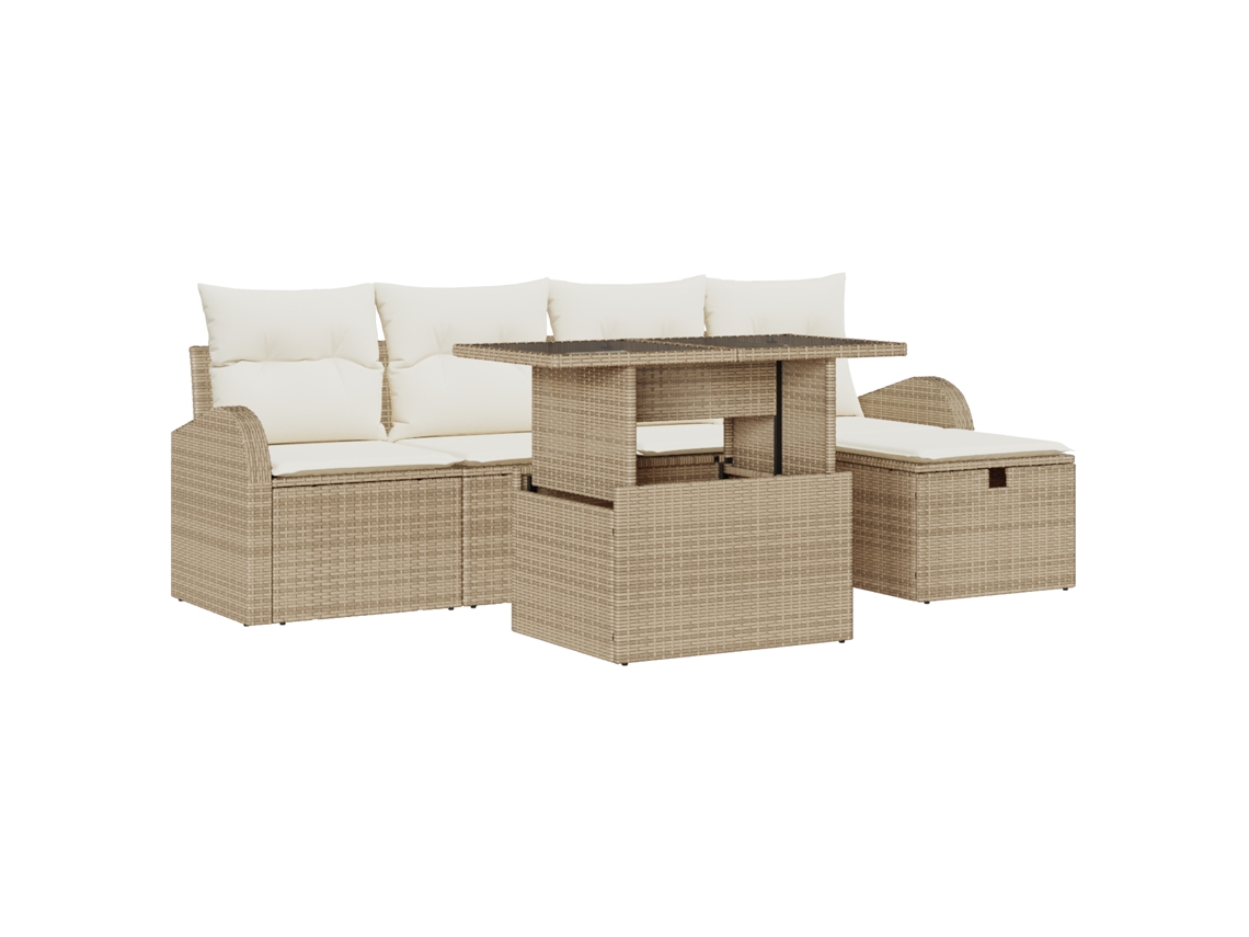 Conjunto 6 Sofá Exterior Vidaxl Bege Vime Pe (234 X 177 X 85 Cm)