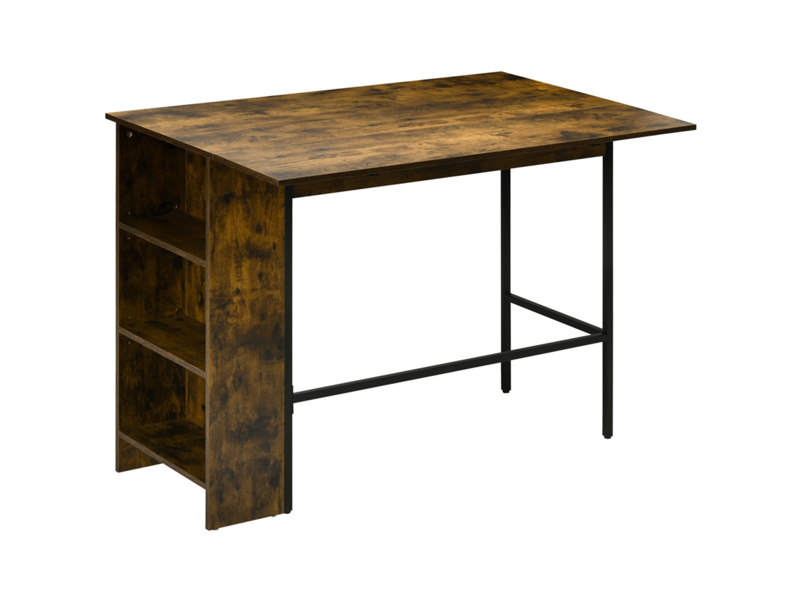 Mesa Central de Bar Ilha, Tampo Rebatível, 3 Prateleiras, Rustic Brown, 120 X 76 X 91,4 Cm | S/MARCA