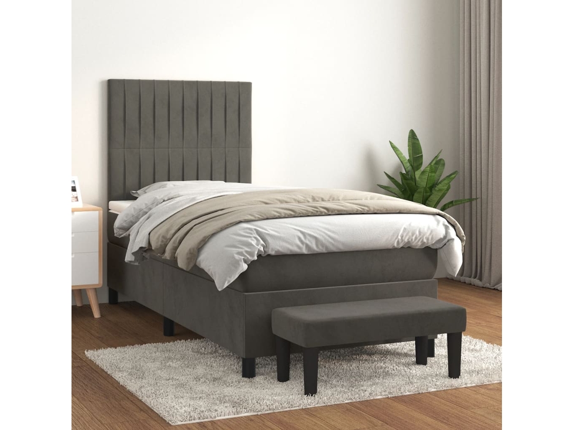 Vidaxl Cama com Molas/colchão 90x200 Cm Veludo Cinza escuro