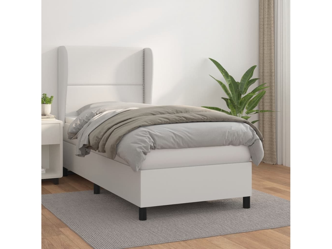 Vidaxl Cama Com Molas/colchão 100x200 Cm Couro Artificial Branco