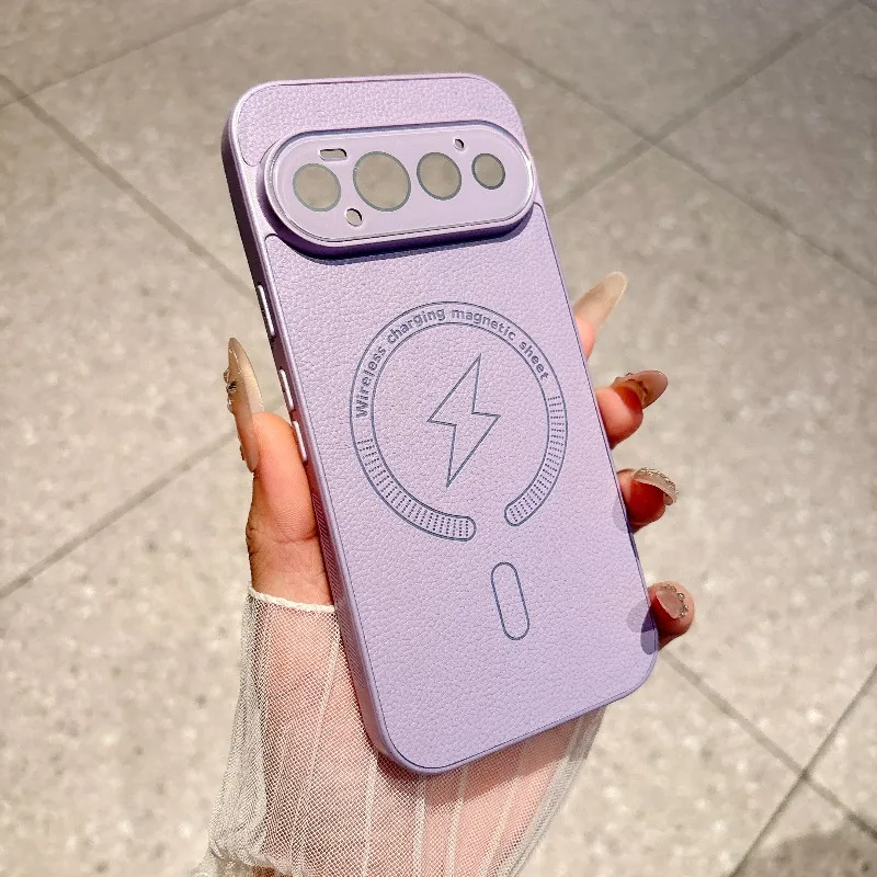 Capa Para Celular (google Pixel 10 Pro Roxo), Textura De Couro, Compatível Com Carregamento Sem Fio Magnético, Ultrafina.